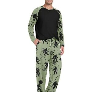 Men's Pajama Set Sleepwear Lightweight Long Sleeve Black /Green